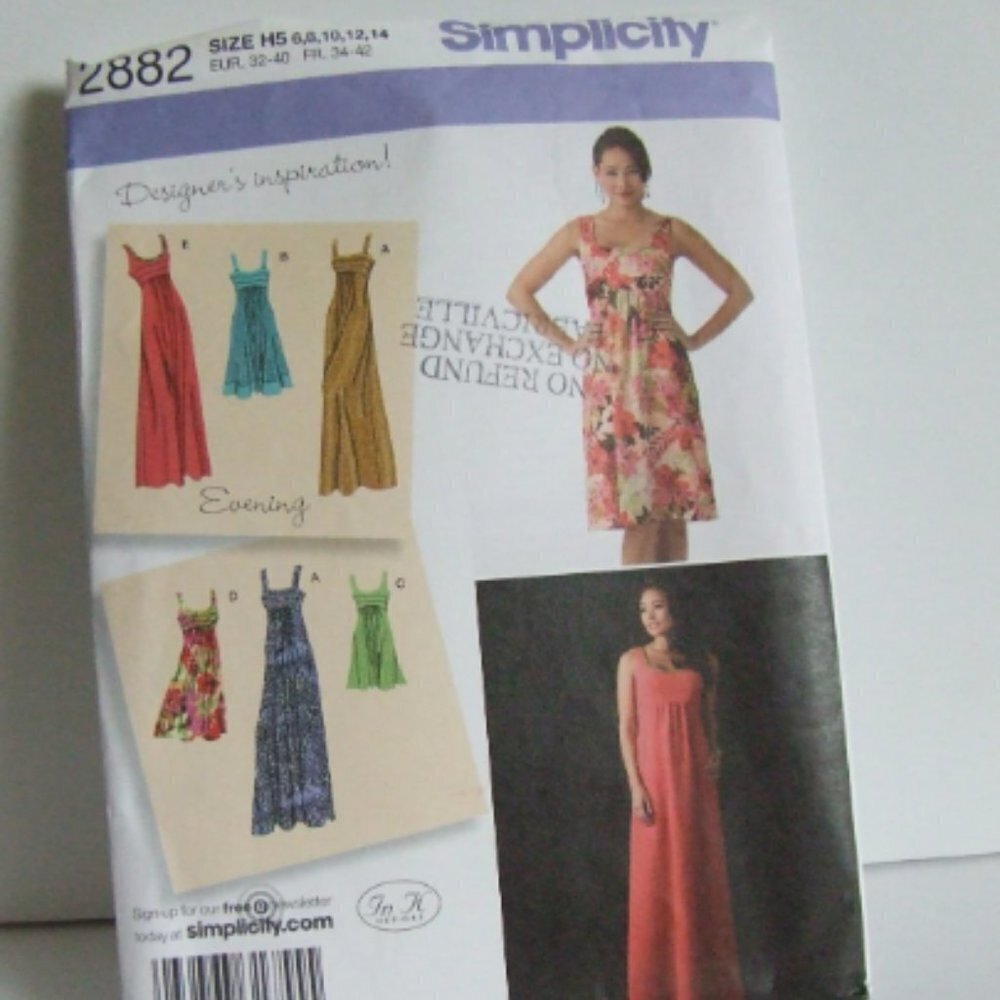 Simplicity evening dress sewing pattern 2882 uncut In K Designs sleeveless party